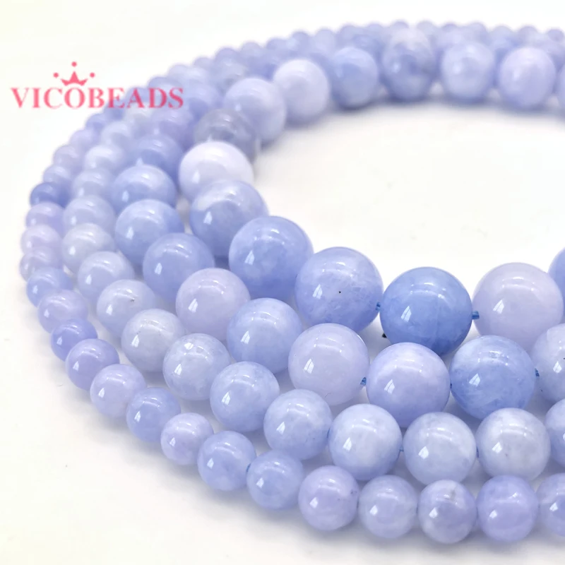 Круглые бусины разделители из натурального голубого ангелита 15 дюймов