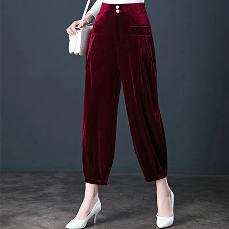 

Winter Pants Women High Waist Solid Casual Pants Trousers Female OL Vintage Bloomers Ankle-Length Pants J296