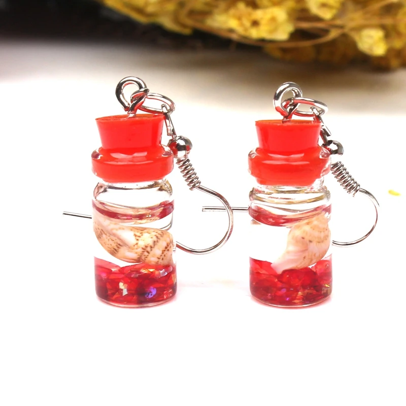 

Korean Statement Earrings, Transparent Glass Bottle Conch Colored Crystal Dangle Drop Earrings For Women Earings Fashion Jewelry