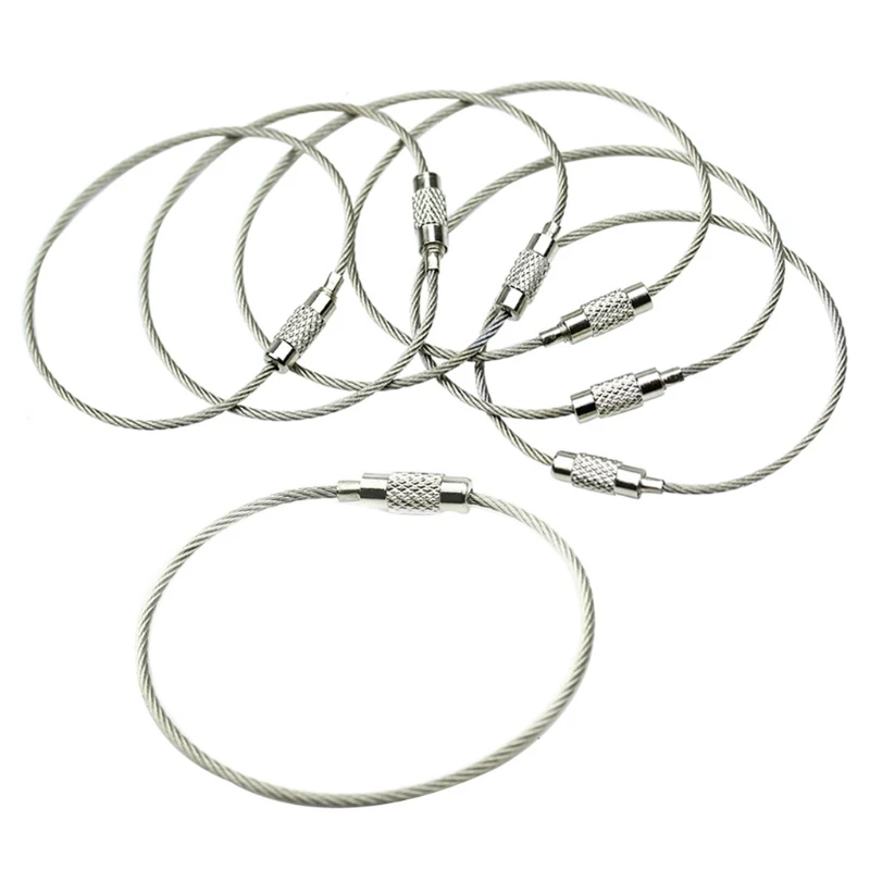 

10Pcs Screw Locking Stainless Steel Wire Keychain Key Ring Cable Outdoor Hiking