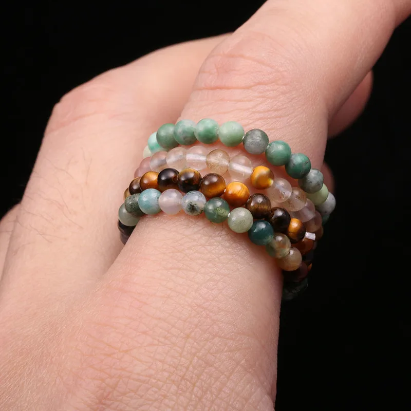 

Natural Stone Beads Rings 3mm Round Beads Elastic Strand Finger Ring Handmade Creative Ring for Women Men Party Jewelry
