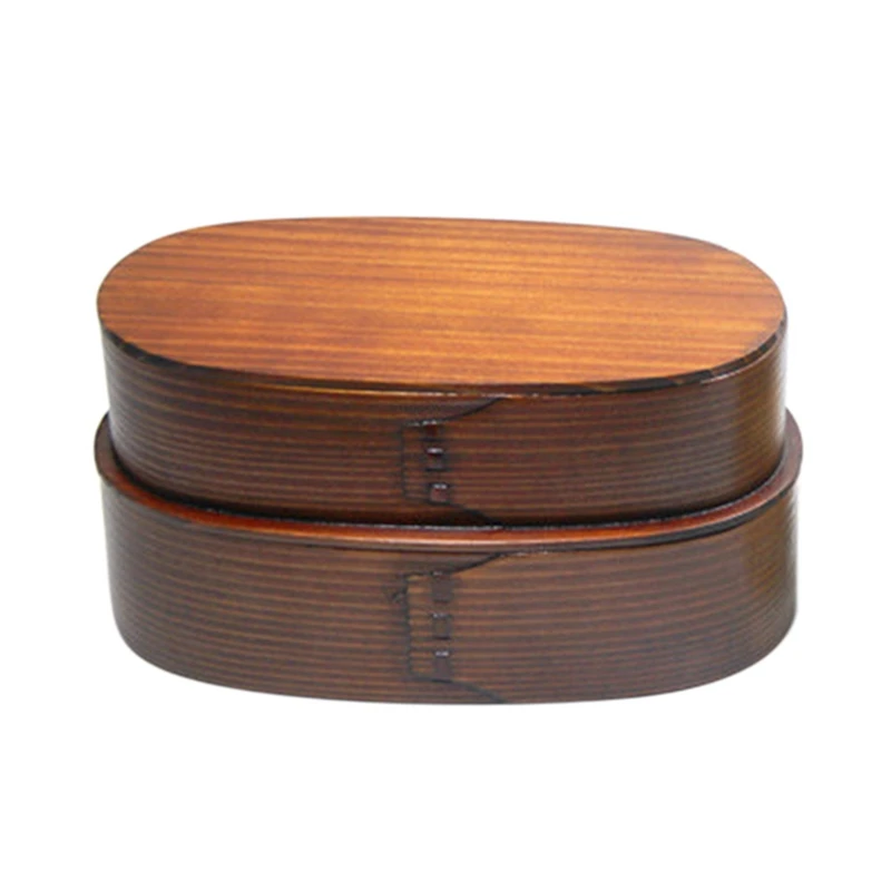 

Double Layers Wood Lunch Box Japanese Portable Bento Boxes Food Container with Compartment Picnic Wooden Case Brown