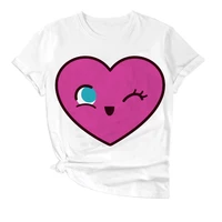 new womens dress t shirt cute heart picture print t shirt white short sleeves round collar top summer fashion casual t shirt to