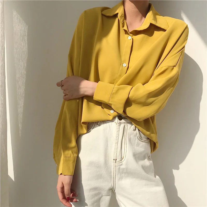

Single-Breasted Long Sleeve Women's Shirts White Elegant Casual Loose Female Shirt Summer 2021 AutumnLadies Top Clothes Korean