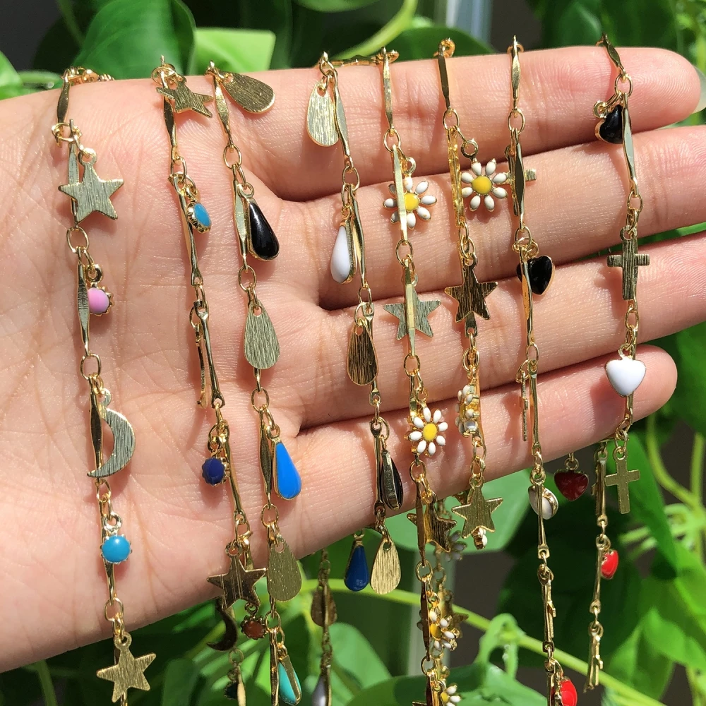 

Медная цепочка с подвеской от сглаза, 1 метр, луна, звезда, сердце, аксессуары для изготовления ювелирных изделий