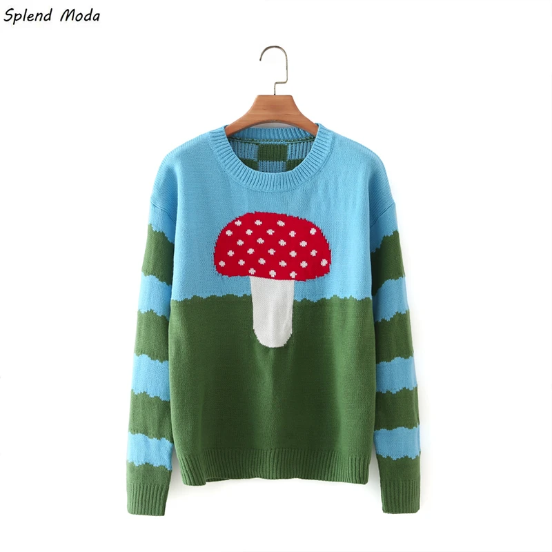 

Женский жаккардовый свитер с длинным рукавом и круглым вырезом