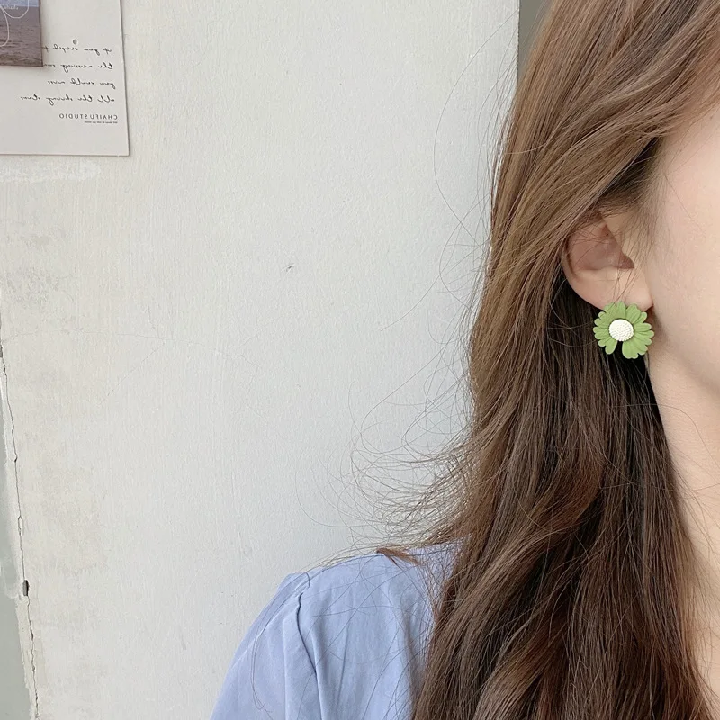 S925 иглы милые ювелирные изделия серьги Популярные хризантемы белый зеленый