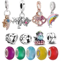 1pcslot of rainbow fan shaped charm pendant cute unicorn footprint beads suitable for ladies original couple bracelet bangles