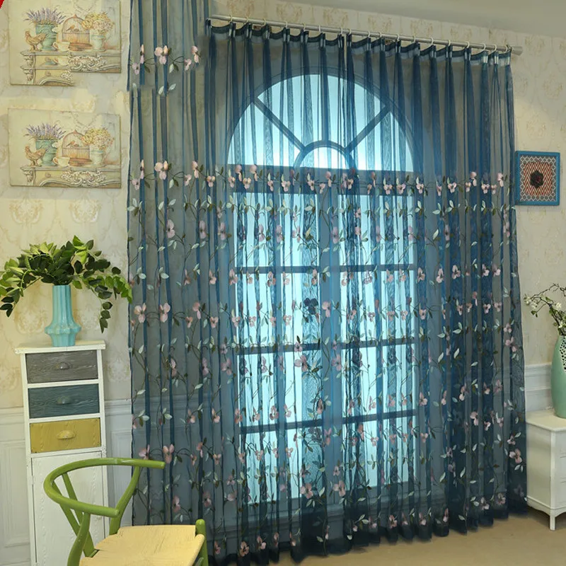 Занавески с цветочной синей вышивкой занавески для гостиной и спальни красного