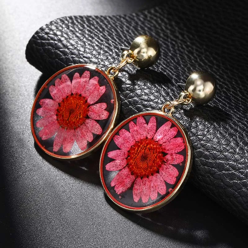 Серьги подвески в стиле бохо большие круглые акриловые серьги с подсолнухами