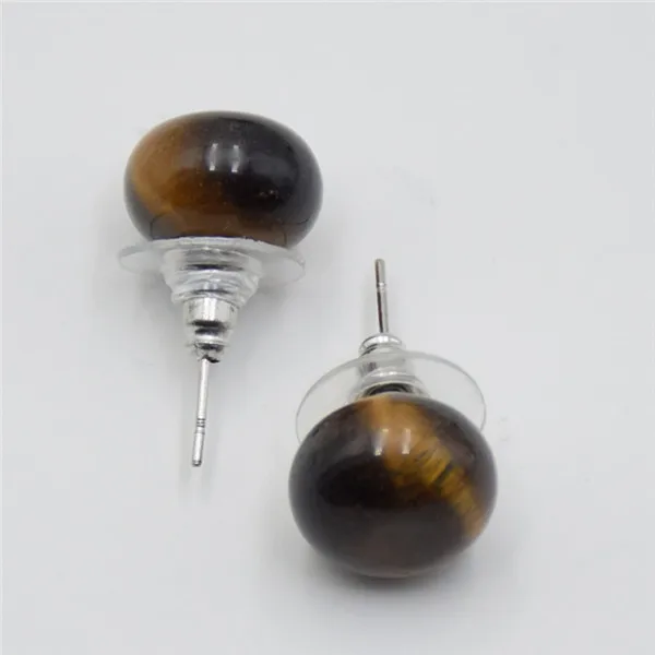 tiger eye stone Новинка 1 пара покрытый серебром натуральный камень аметисты розовый цвет Quartzs форма бусины Серьги гвоздики для женщин девушка мода ювелирные изделия подарок - Окраска металла: tiger eye stone