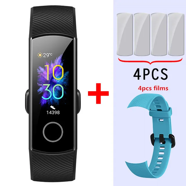black add sky blue Умный Браслет huawei Honor Band 5, Оксиметр крови, кислород, волшебный цвет, сенсорный экран, для плавания, для обнаружения сердечного ритма, сна, сна - Цвет: black add sky blue