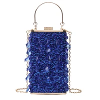 fashion crystal blue clutch bags women designer party purse box chain shoulder bags ladies glaring gold evening handbag b366