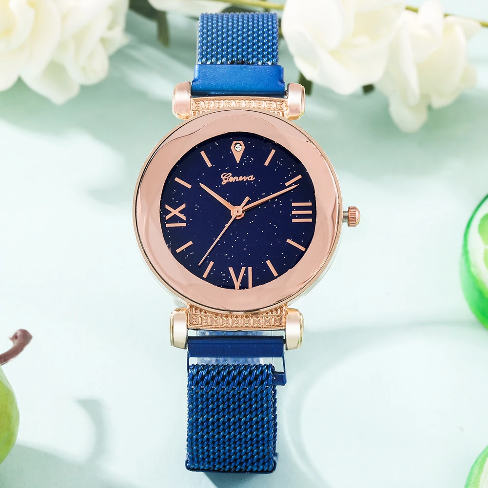 Элегантные Синие Женские часы со звездным небом цифровые с сетчатыми ремешками