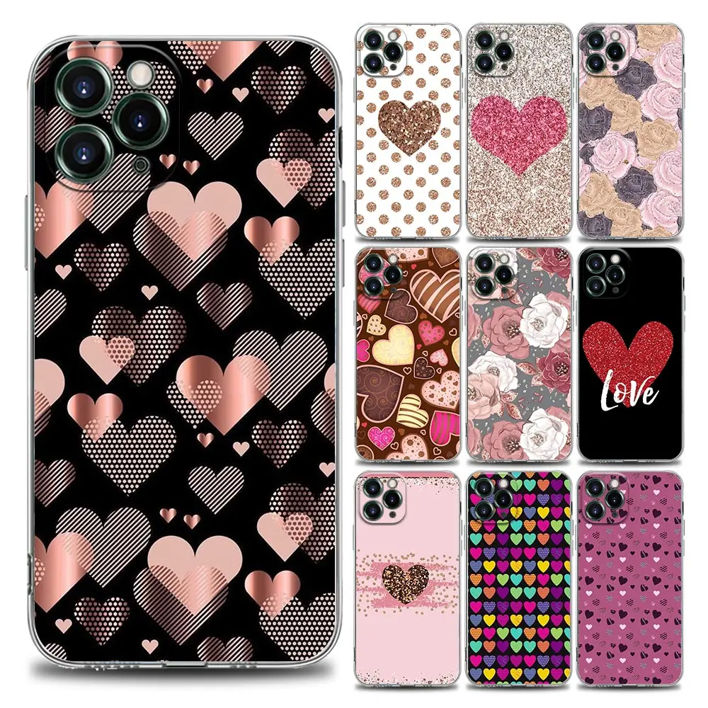 

Heart Love And Flower Clear Phone Case for iPhone 11 12 13 Pro Max 7 8 SE XR XS Max 5 5s 6 6s Plus Soft Silicon TPU