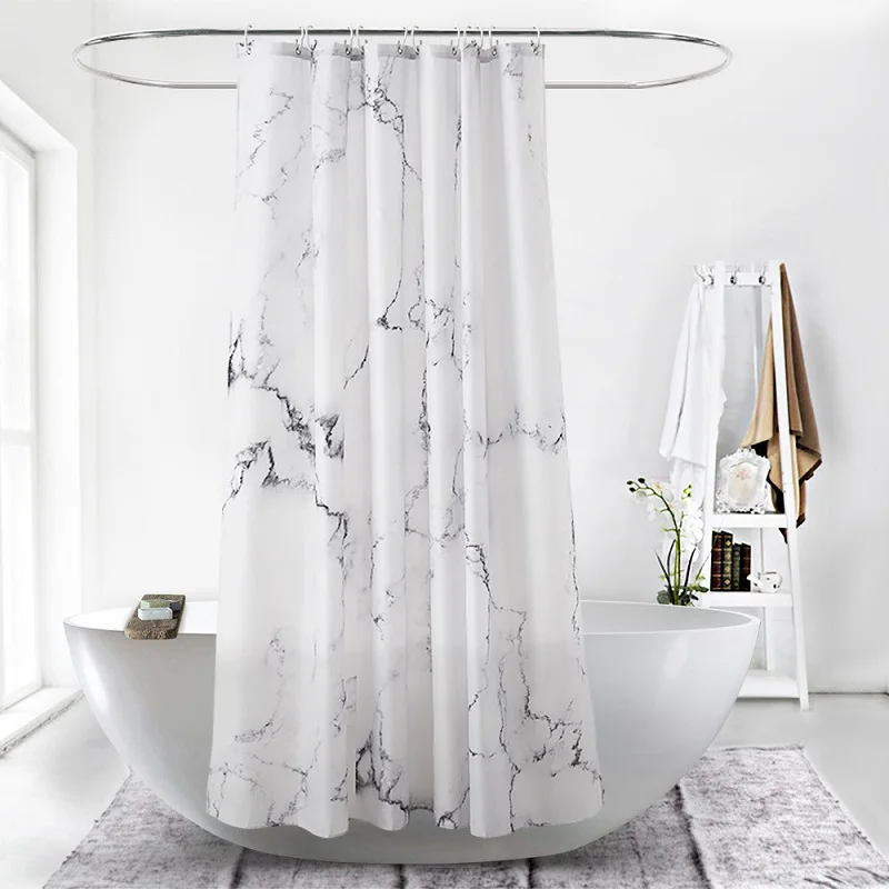 

Digital Printing Marble Grain Polyester Waterproof Shower Curtain Customized Bathroom Partition Curtain Bathroom Curtain