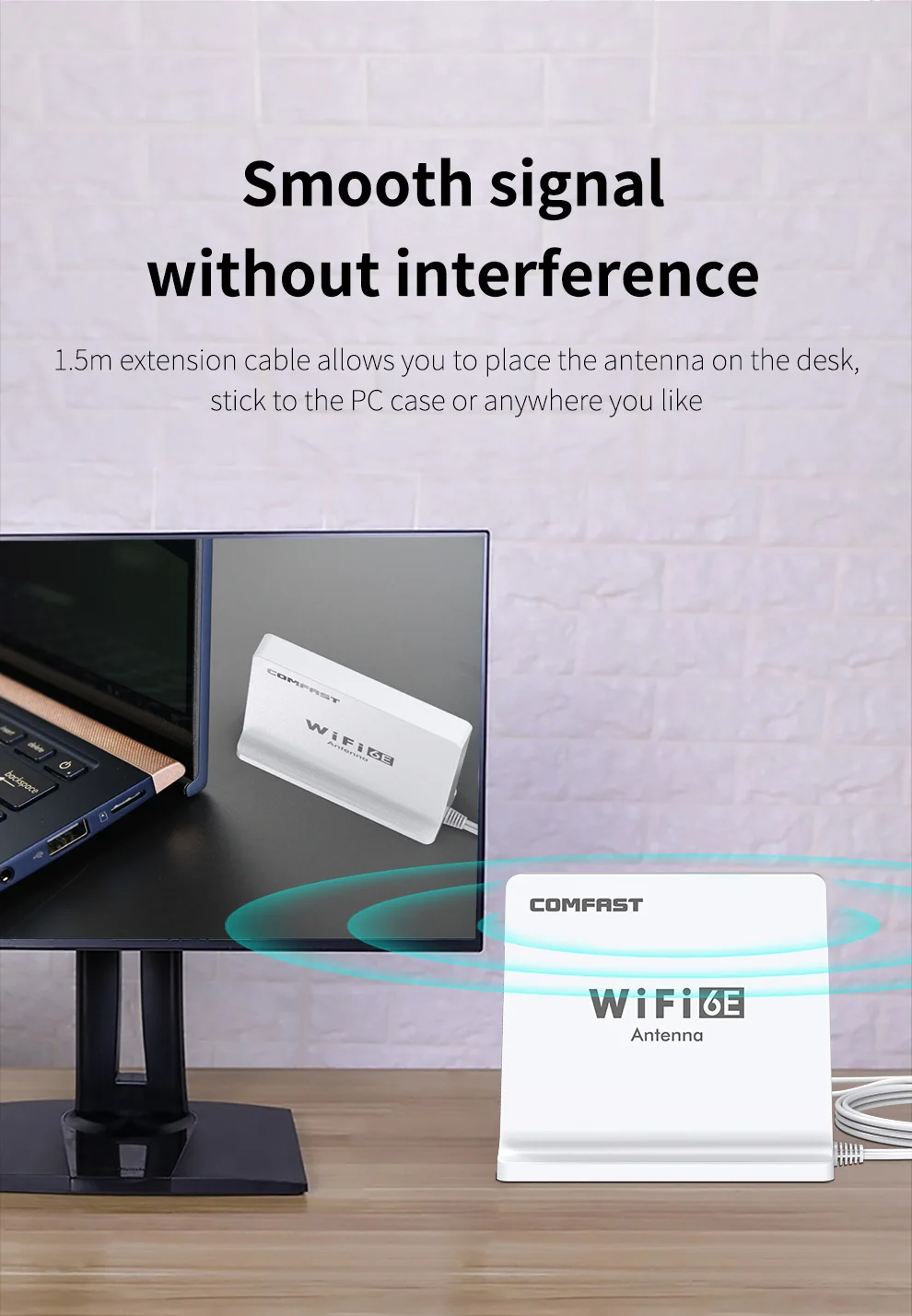 

Omnidirectional High Gain 5dBi Antenna Tri band 2.4GHz&5GHz& 6GHz 1.5M Extension base for 802.11AX Wifi 6E Router Network Card