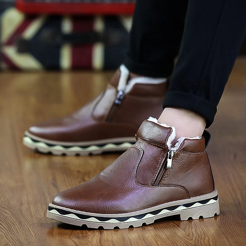 Мужские зимние ботинки до щиколотки модные классические с хлопковой подкладкой
