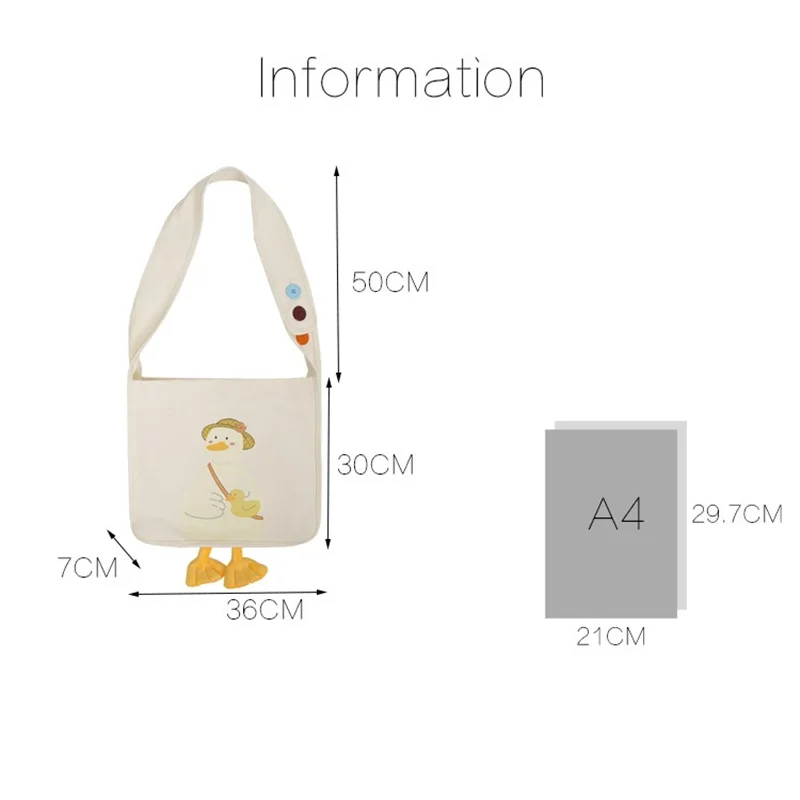 

Women Canvas Shoulder Bag Stereoscopic Duck Handbag Large Capacity Students Books Bag Eco Reusable Shopper Bags Tote for Girl