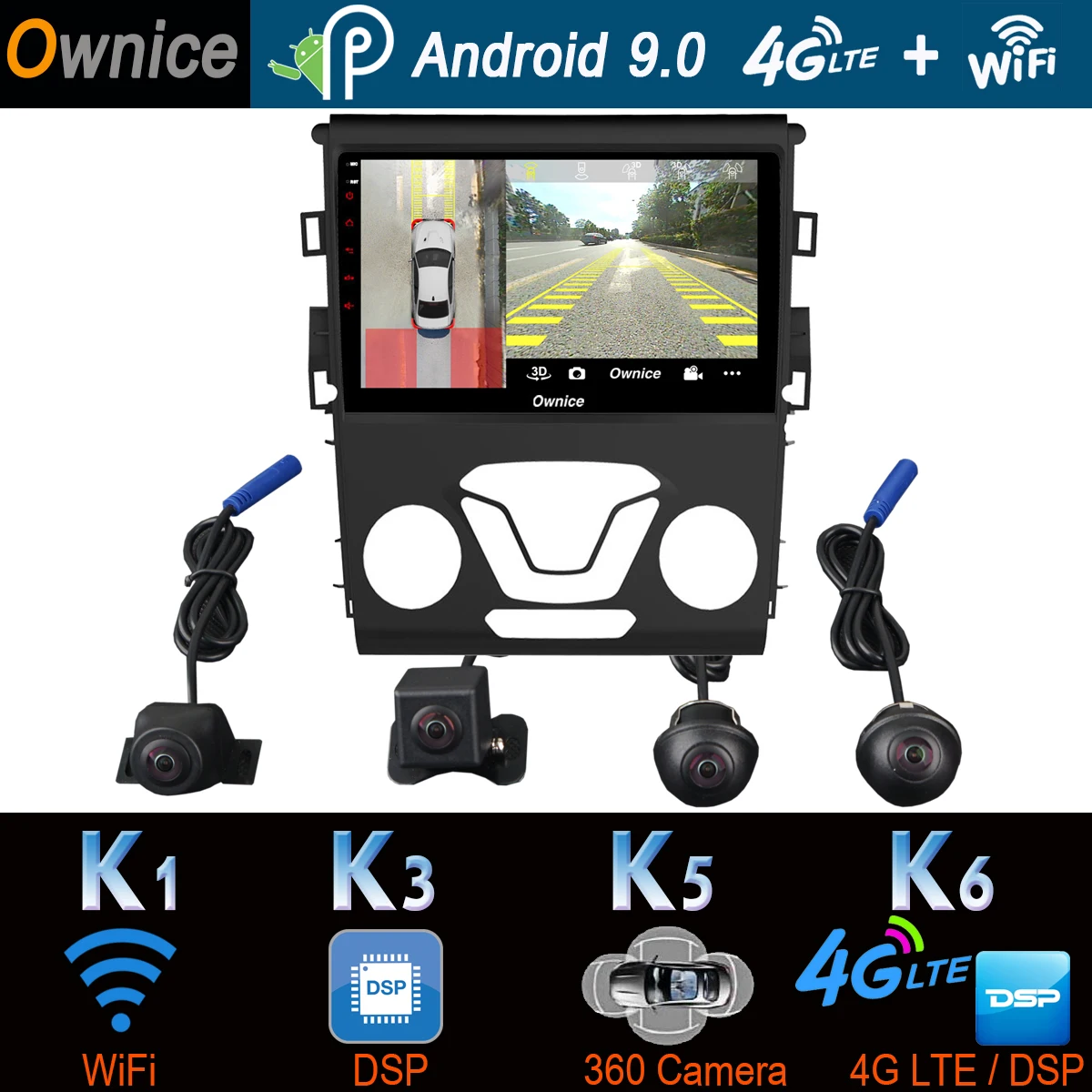 Панорамная камера 360 ° 4G LTE Android 9 0 8 ядер 4 Гб + 64 ГБ GPS радио SPDIF DSP CarPlay автомобильный