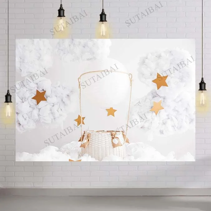 

Фон для фотосъемки новорожденных детей день рождения Вечеринка белый горячий шар небо мягкое облако звезда фото фон