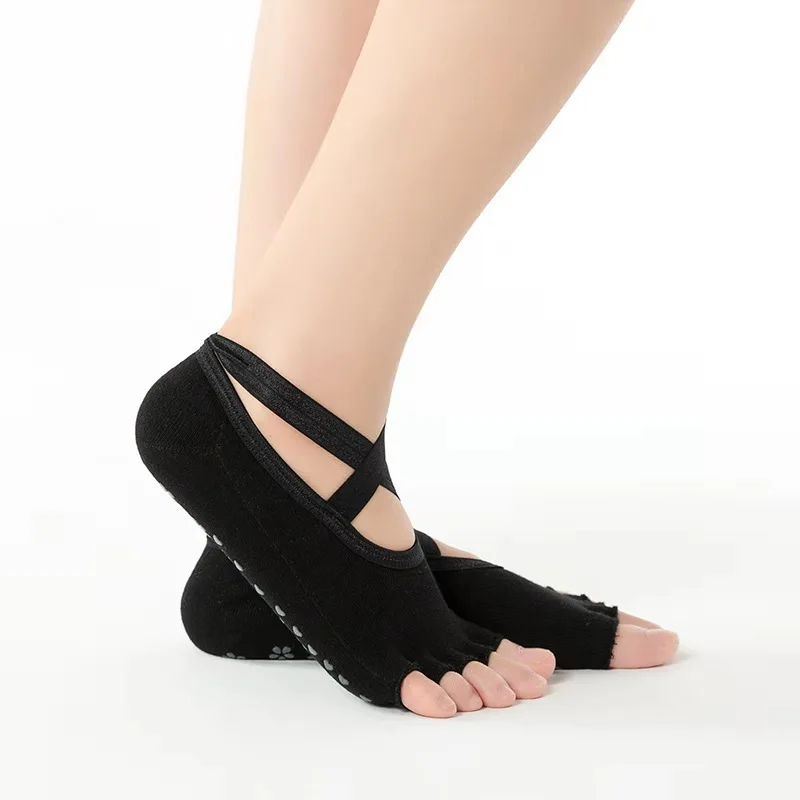 

Women Bandage Yoga Socks Anti-Slip Quick-Dry Damping Pilates Ballet Socks Good Grip for Men&Women Floor Soft Cotton Toe Socks