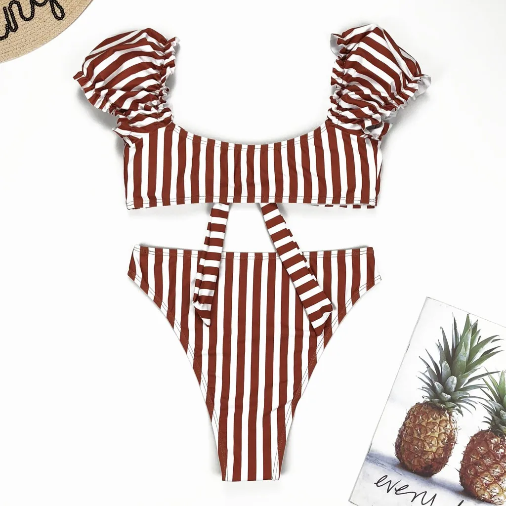 

Swimwear Women Two-piece Set Striped Print Swimwear Bikini Swimwear Bandage Maillot De Bain Tankini Beach bikinis 2020 mujer