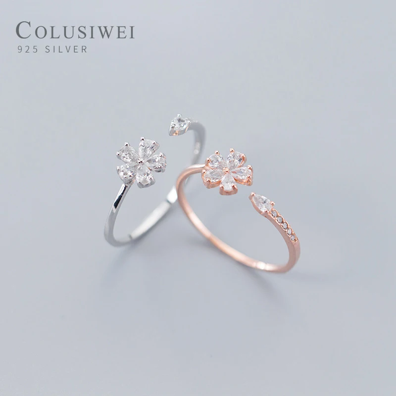 

Colusiwei новый 925 стерлингового серебра светящиеся CZ с принтом цветущего цветка регулируемый Бесплатная Размеры кольцо для Для женщин Обручен...