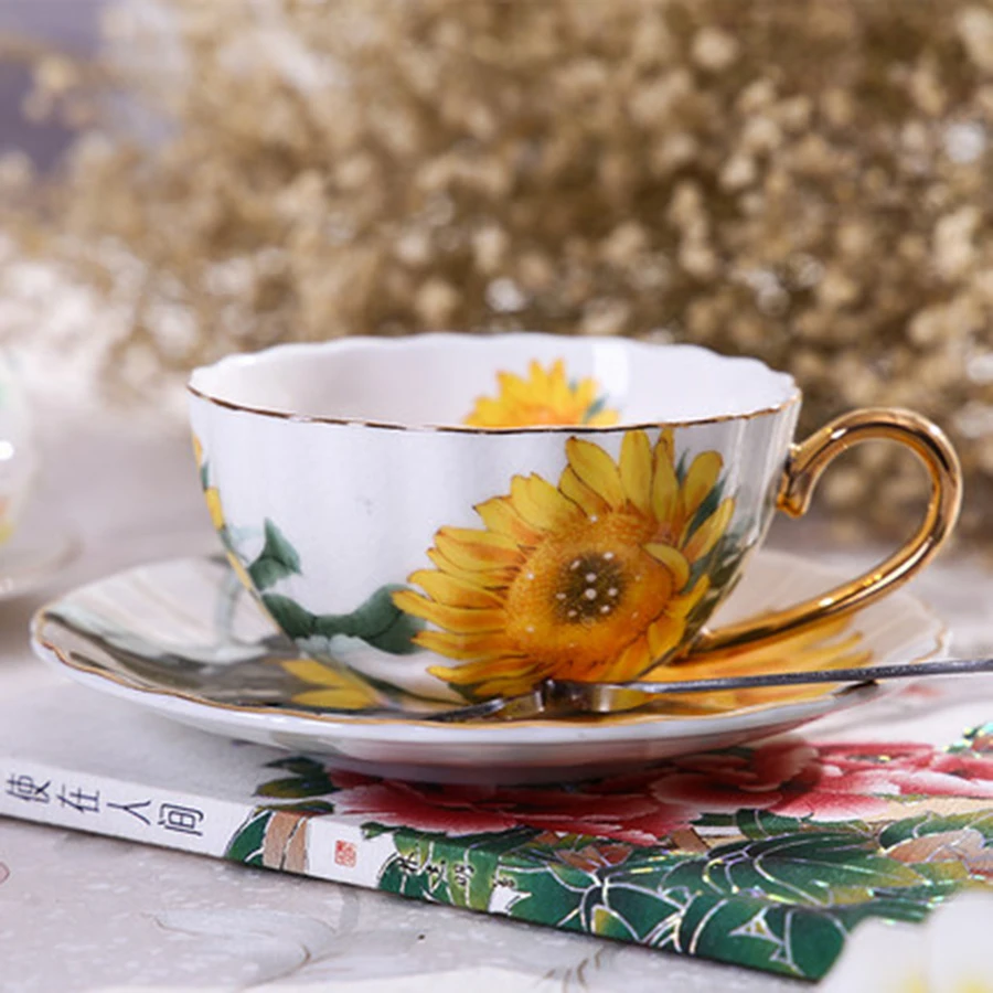 Подсолнух ручка окрашенная кофейная чашка керамическая s подарочный набор