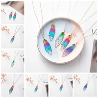 elegant tale neon color resin cicada wing pendant necklace for women sequin rainbow foil butterfly necklaces trendy jewelry