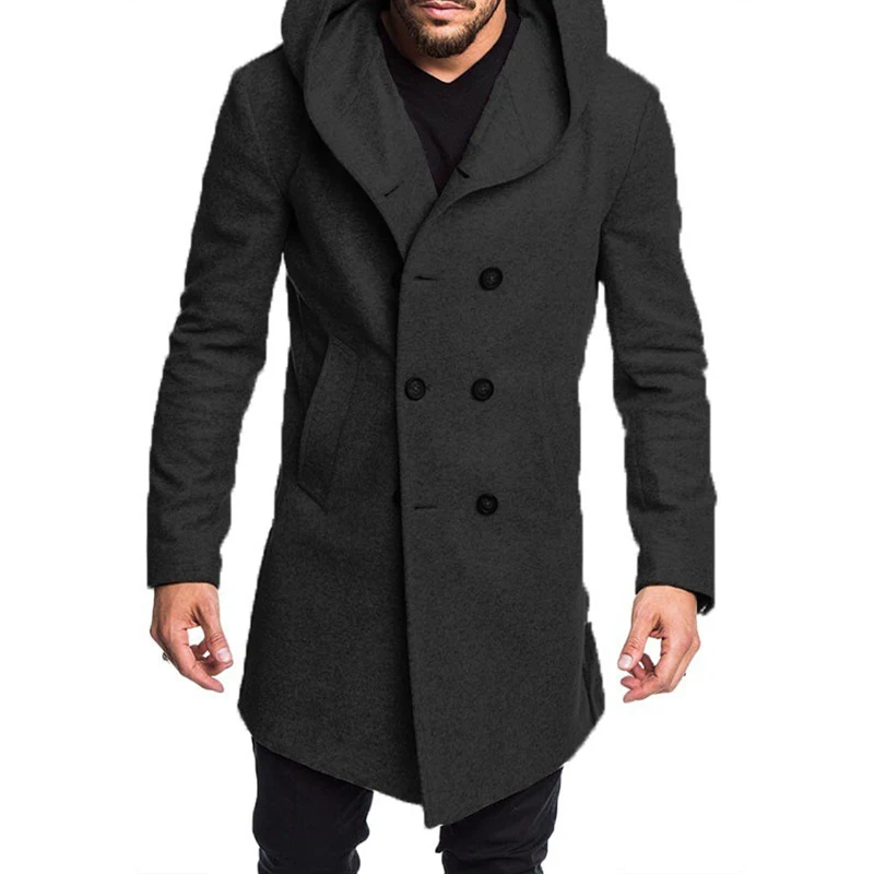 

New Spring Autumn Mens Trench Coat Jacket Plus Size Black Gray Outwear Casual Long Hooded Overcoat Jackets for Men Clothes