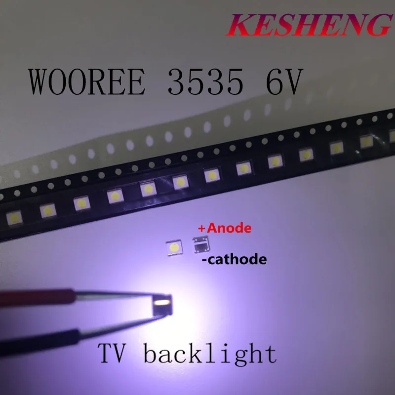 100 шт. WOOREE светодиодный подсветка 2 Вт 6 в 3535 150лм холодный белый WM35E2F-YR09B-eA ЖК-подсветка для ТВ приложения
