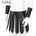 Мужской комплект из искусственной кожи, черного цвета и юбки, в римском стиле