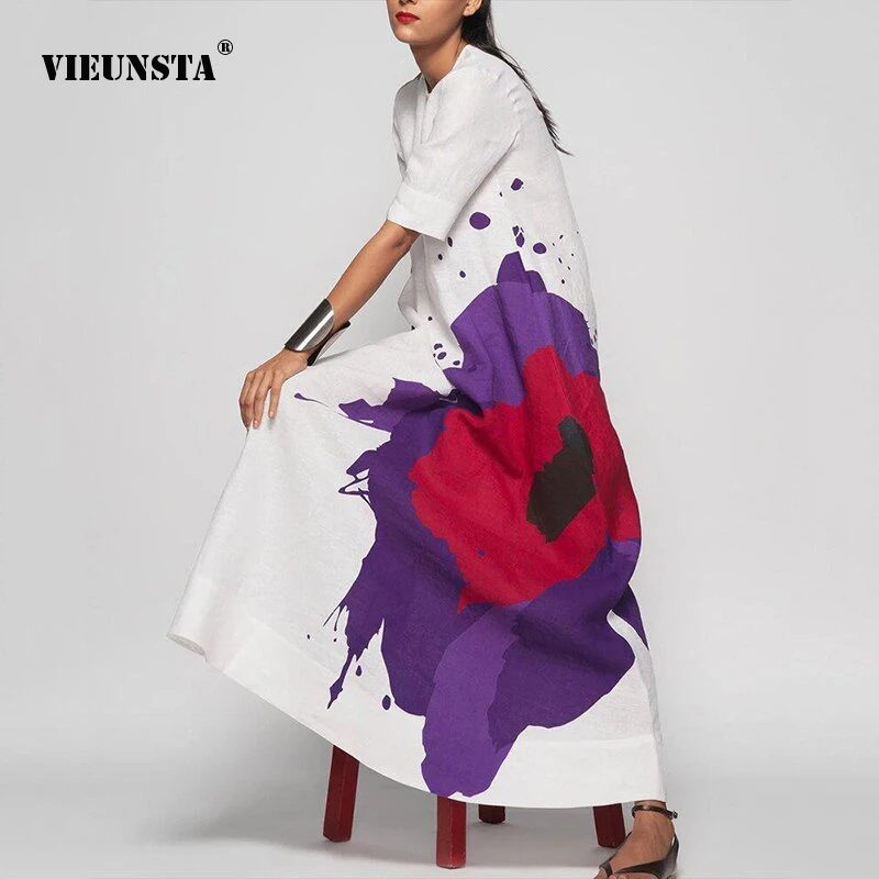 

Bohemian Summer Women's Clothing 2021 Round Neck Sleeve Back Zipper Maxi Dress Large Tie Dye Printing Women's Elegant Prom Dress