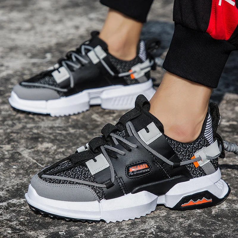 Mens Casual Shoes Hot Sale Retro Color Matching Trend Straps Breathable Sports Running Teen Korean Black Platform Sneakers | Обувь