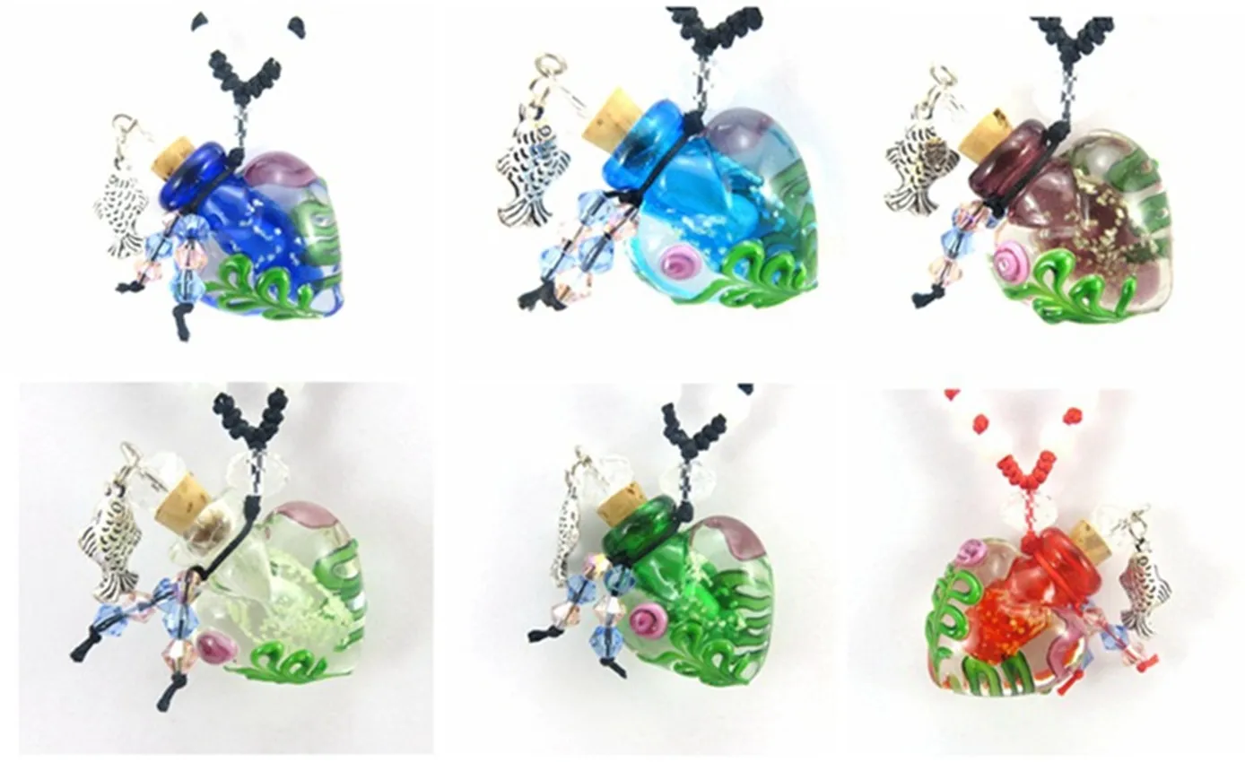 

6PCS Murano Glass Perfume Small Fish Essential Oil Aromatherapy Bottle Pendant Necklace LL02