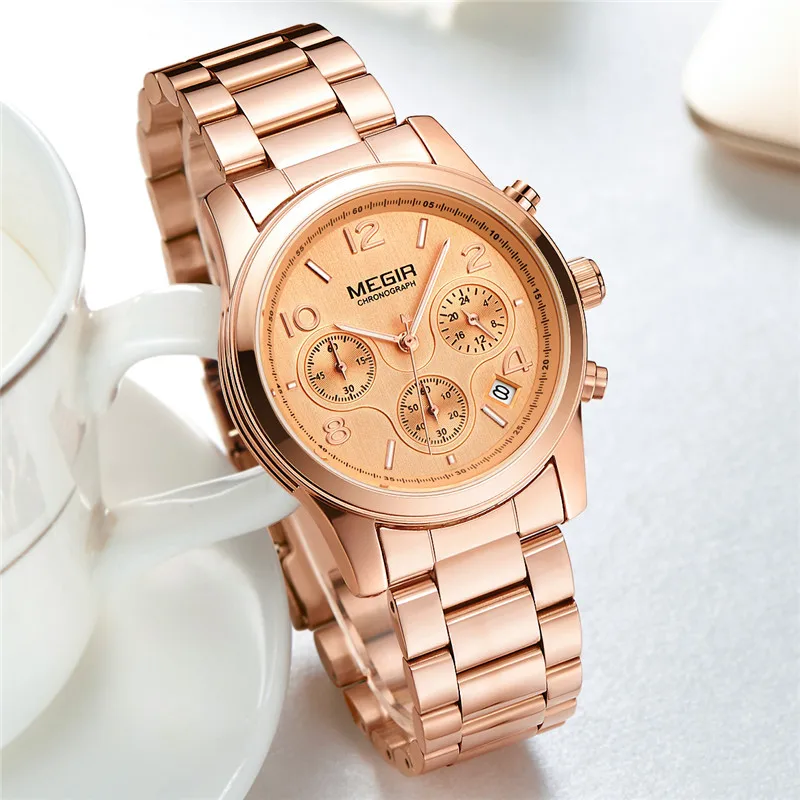 MEGIR женские наручные часы для влюбленных топовый бренд роскошные золотые с