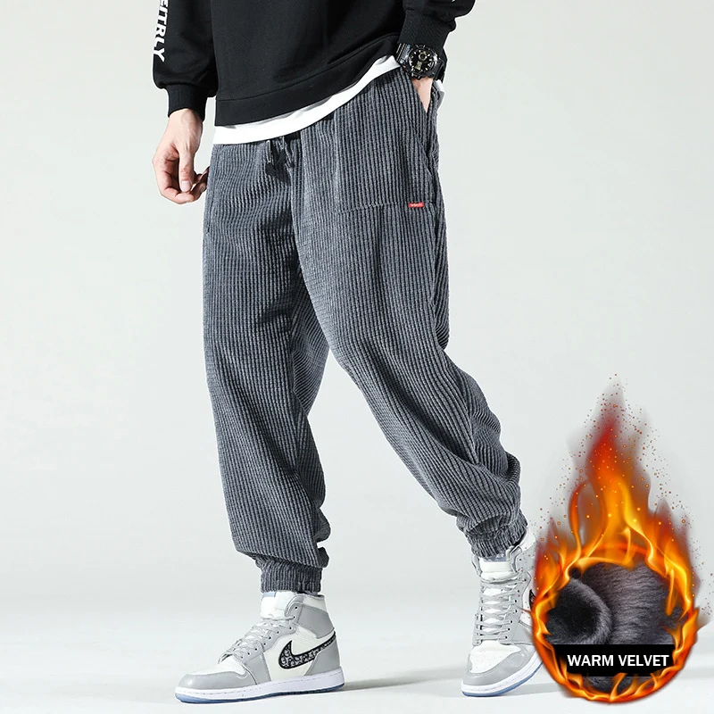 

Джинсы мужские вельветовые свободного покроя, повседневные эластичные штаны, уличная одежда, Джоггеры в стиле хип-хоп, бархатные теплые брю...