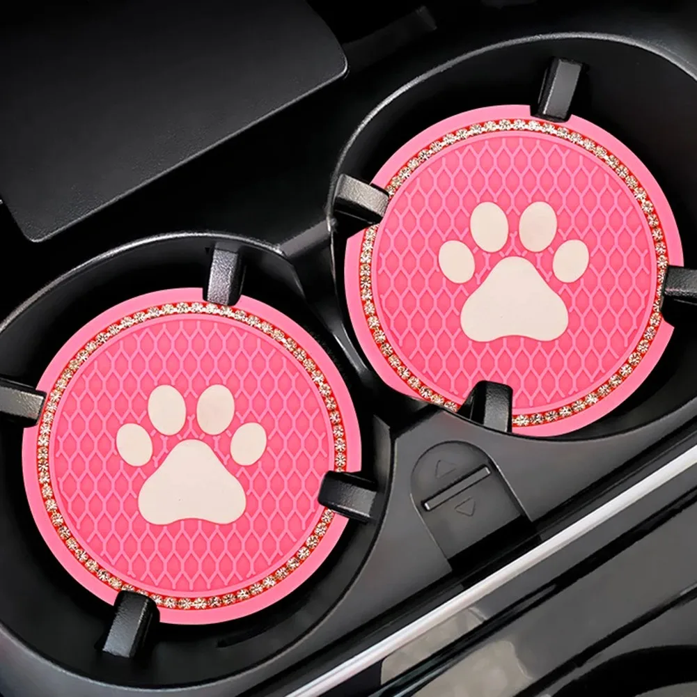 

Universal 7cm Black Pink Bling Rhinestone Car Water Cup Bottle Holder Anti-slip Mat Pad Cup Holder Insert Gasket Cup Rack Decor