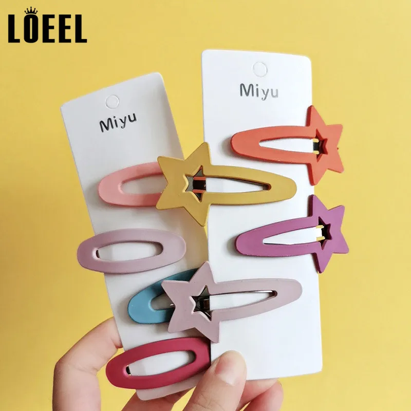 

4Pcs/Set Mixed Color Korean Candy Color Matte Hair Clip Star BB Clip Geometric Hairpins Sweet Headwear Headdress For Women Girls
