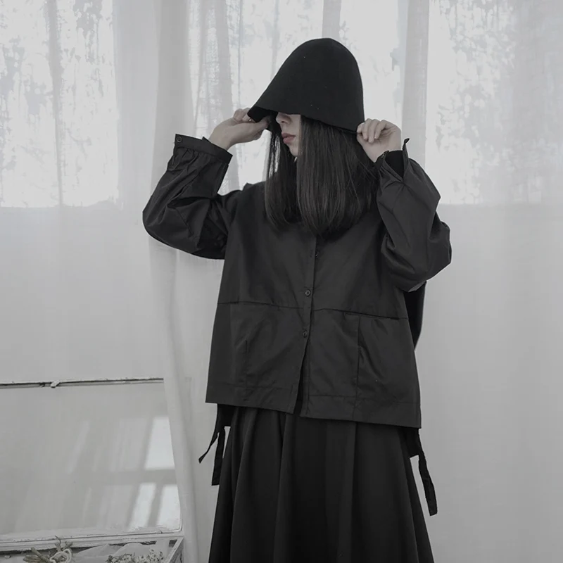 Весна Yamamoto Стиль Темный большой карман маленькая рубашка индивидуальности