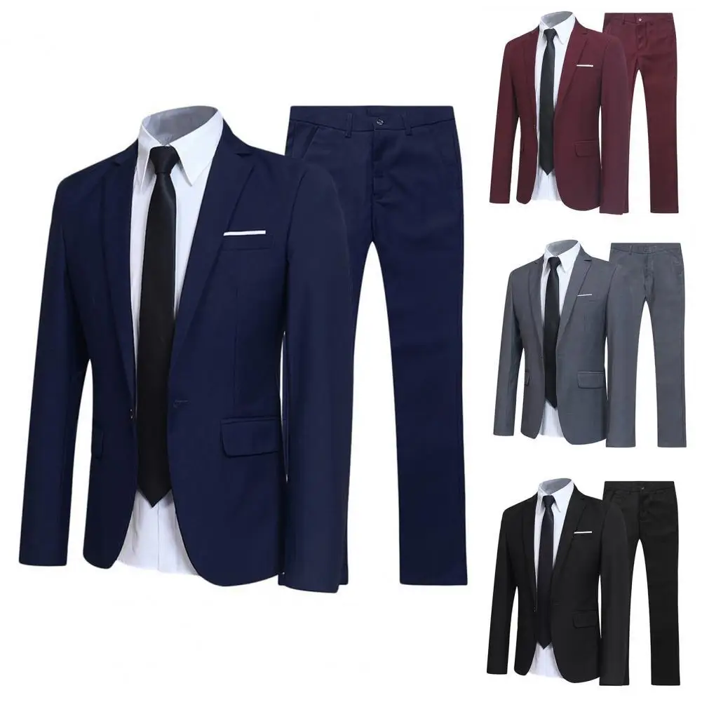 

Men Suit Set Lapel Formal Stylish Buttons Pockets Blazer for Dating