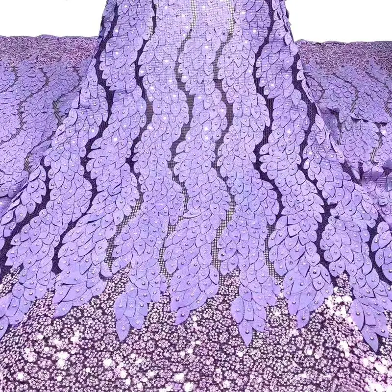 LILAC Африканская кружевная ткань высокое качество кружева с блестками французские кружевные ткани сиреневые нигерийские швейцарские кружевные ткани для свадебного платья DG091 - Цвет: LILAC