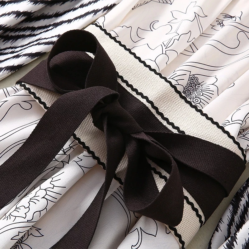 

AELESEEN Runway Fashion 2021 Spring New Women Dress High Quality Floral Print Elegant Bandage Belt Plus Size XXL XXXL Dress