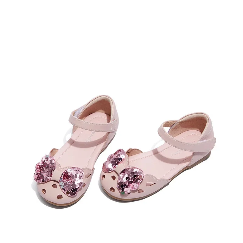 

Kids Sandals 2021 Summer Children Fashion Princess Beach Shoes Baby Little Girls Brand Soft Sole Toddler Glitter Bowtie Pink