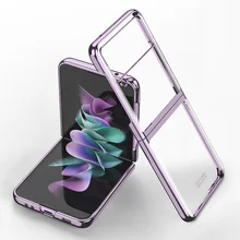 Electroplate Frame Clear Hard Case For Samsung Galaxy Z Flip 3 Transparent Full Protection Back Cover For Z Flip 3