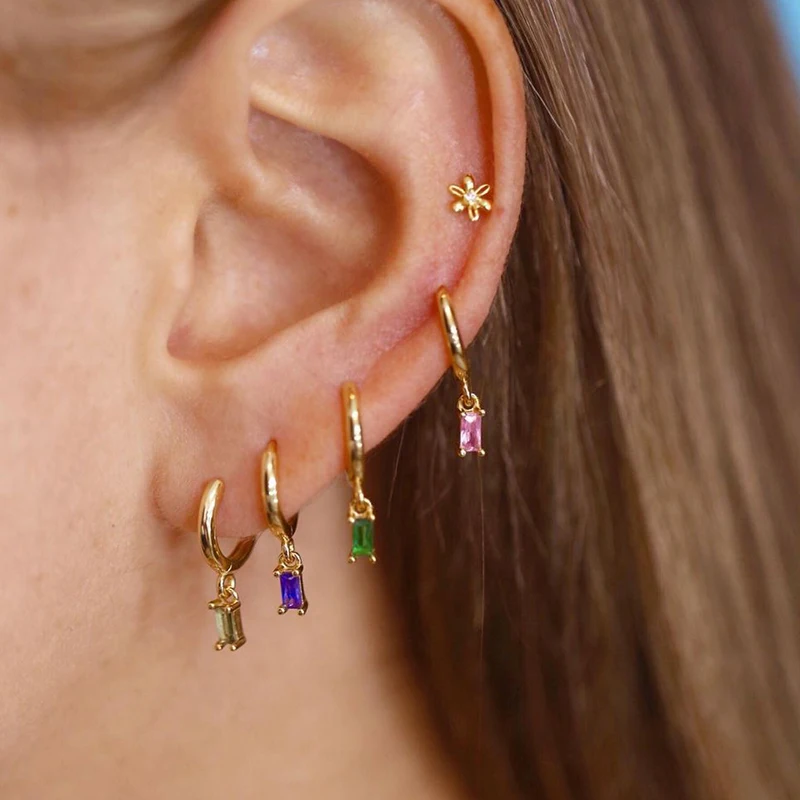 

CRMYA Gold Silver Filled Woman Earring Big Black Green CZ Zircon Square Flower Drop Hoop Earrings for Women Jewelry Wholesale