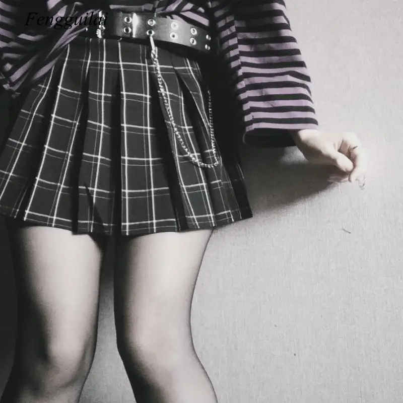 

Милая женская клетчатая мини-юбка А-силуэта с высокой талией, шикарная Летняя Повседневная Женская плиссированная юбка в клетку в готическ...