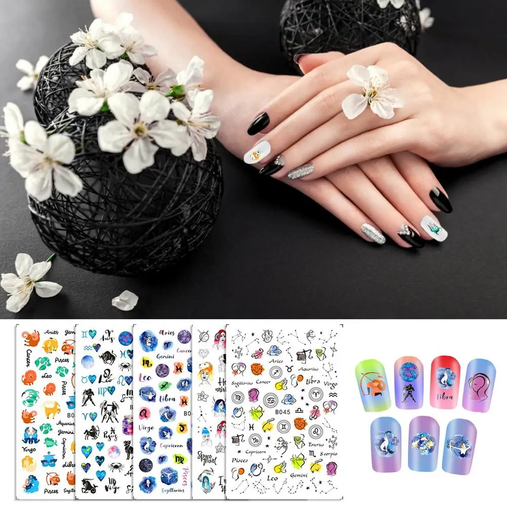 

CHNRMJL 12Pcs/Kit 12 Constellation Design Adhesive Nail Sticker Decal Wraps 3D Sticker Slider Tips DIY Nails Art Decoration Tool
