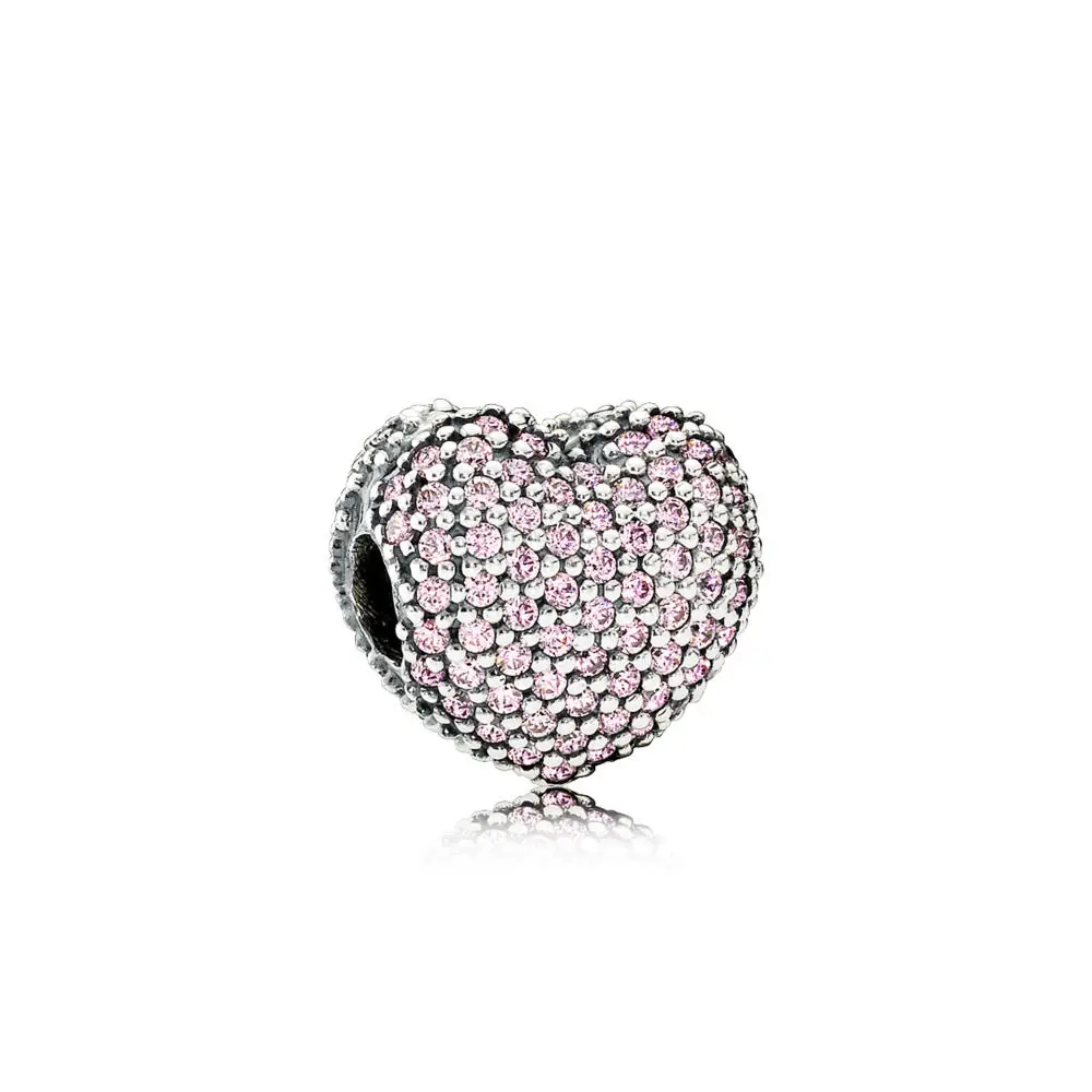 

925 Sterling Silver Beads Charm Gold Heart MOM Crystal Gift Box Shape Bead For Women Diy Pandora Charm Bracelet Necklace
